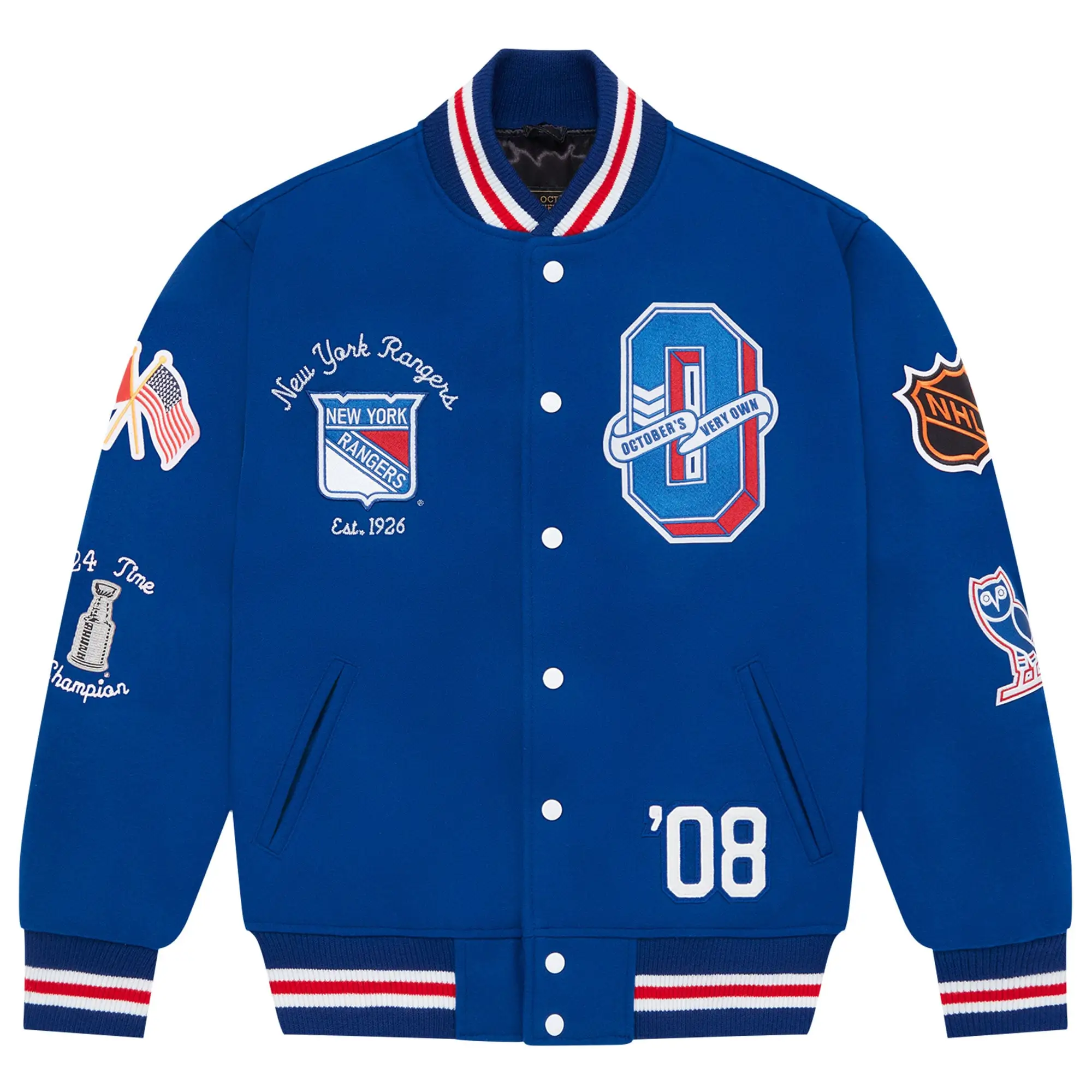 New-York-Rangers-OVO-x-NHL-Blue-Full-Snap-Varsity-Jacket-leather moto (1)