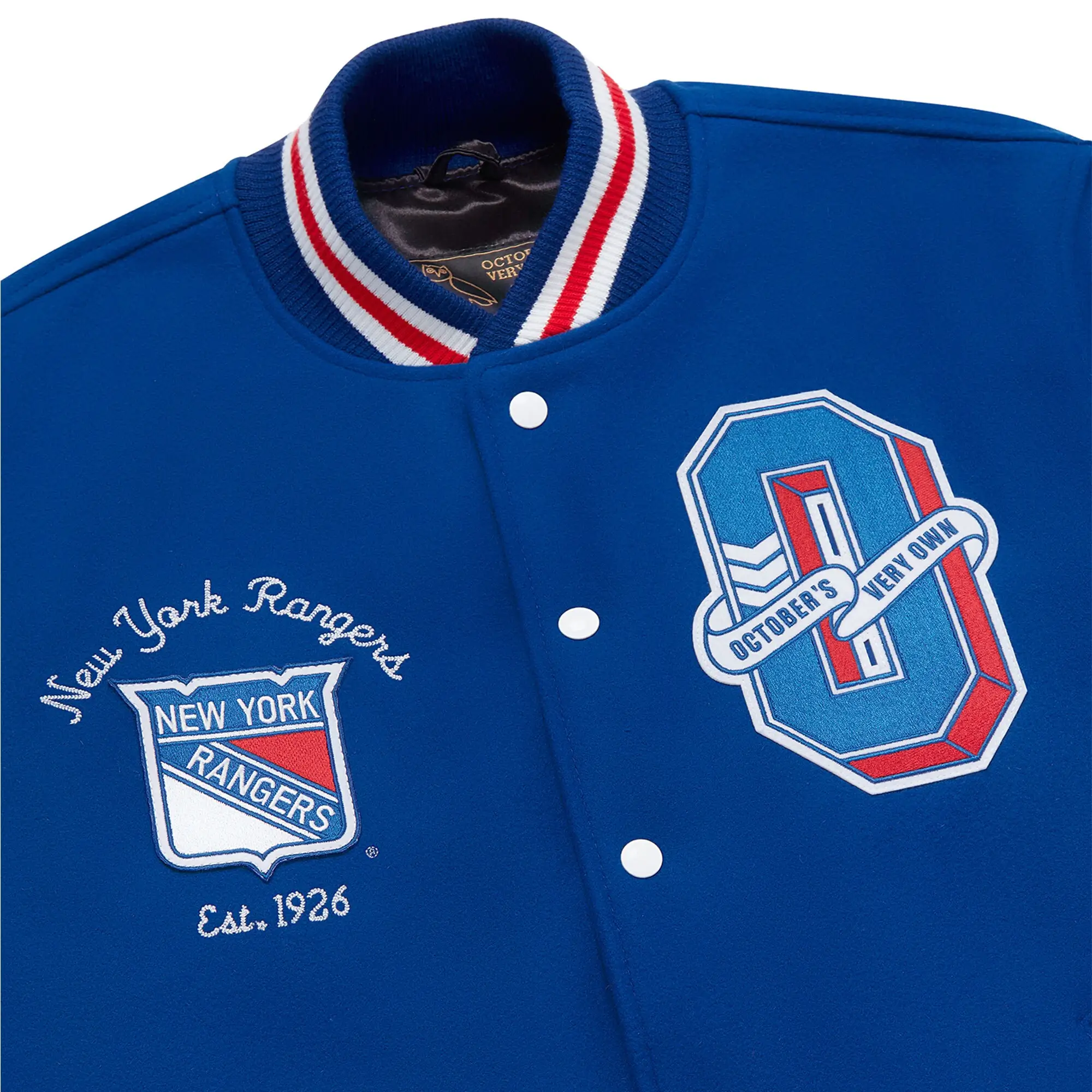 New-York-Rangers-OVO-x-NHL-Blue-Full-Snap-Varsity-Jacket-leather moto (6)