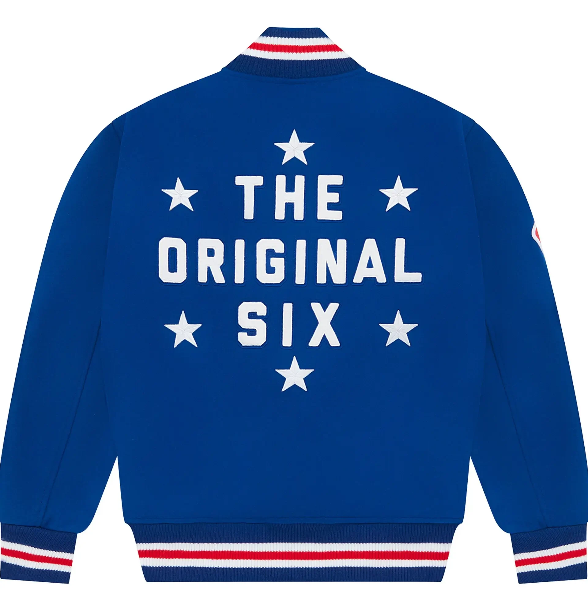 New-York-Rangers-OVO-x-NHL-Blue-Full-Snap-Varsity-Jacket-leather moto (7)