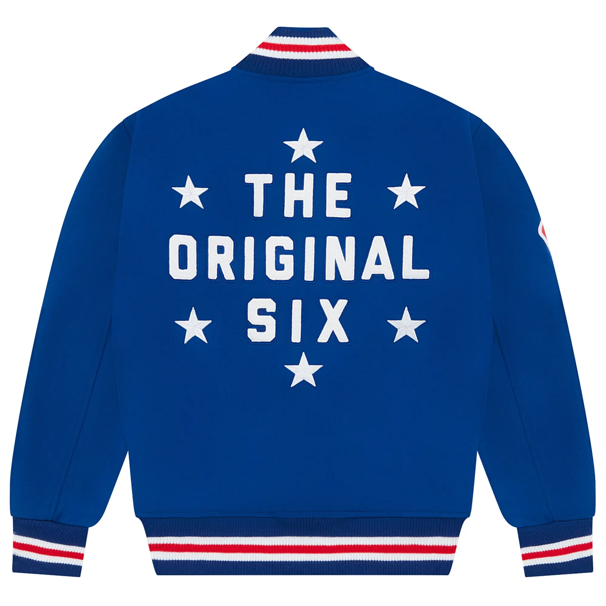 New-York-Rangers-OVO-x-NHL-Blue-Full-Snap-Varsity-Jacket-leather moto (7)