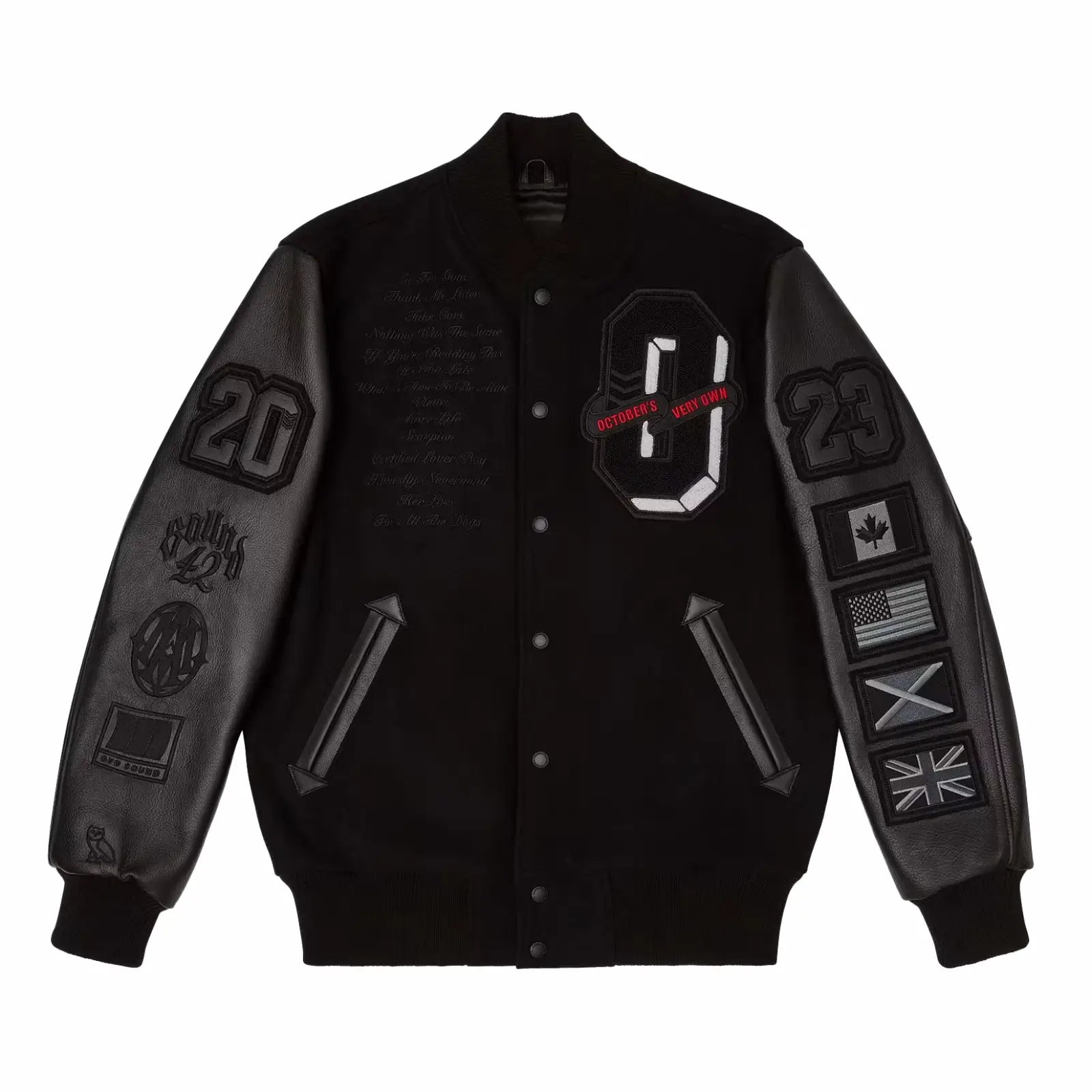 OVO-For-All-The-Dogs-Varsity-Jacket-Black leather moto (2)