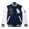 OVO-x-Toronto-Maple-Leafs-Varsity-Jacket-Blue- leather moto 1