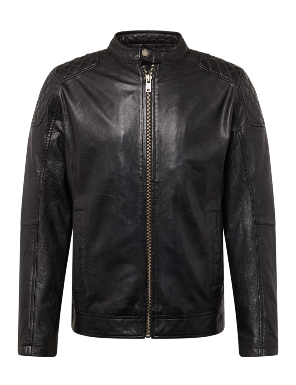 Onyx Black Biker Quilted Shoulder Real Leather Jacket for Men (1)