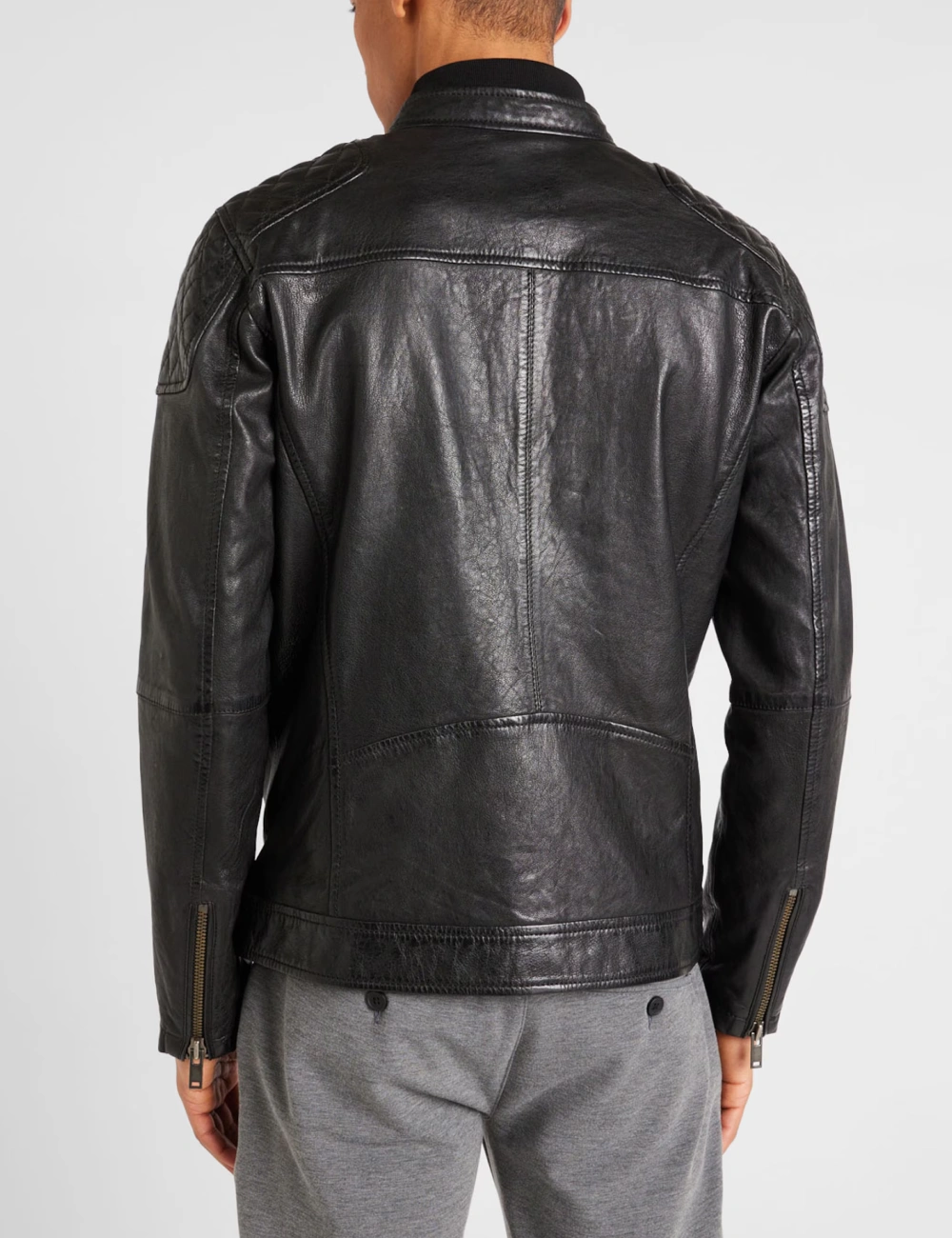 Onyx Black Biker Quilted Shoulder Real Leather Jacket for Men (3)