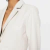 Pearl White Luxe Leather Blazer with Split Cuffs for Women (2)