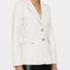 Pearl White Luxe Leather Blazer with Split Cuffs for Women (4)