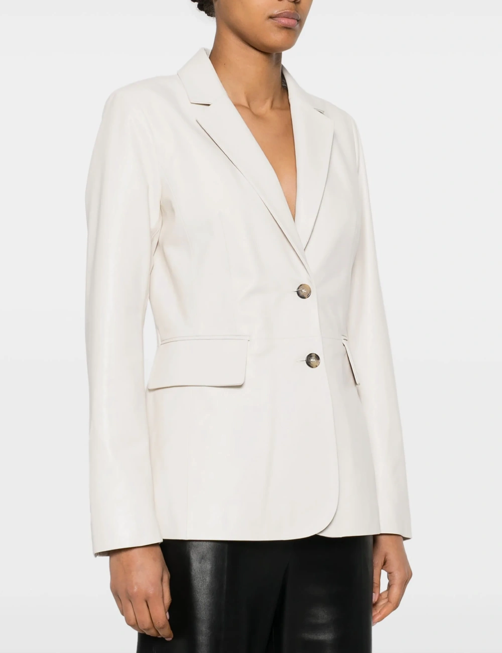 Pearl White Luxe Leather Blazer with Split Cuffs for Women (4)