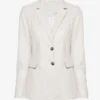 Pearl White Luxe Leather Blazer with Split Cuffs for Women (5)