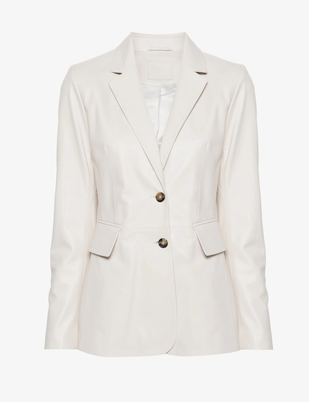 Pearl White Luxe Leather Blazer with Split Cuffs for Women (5)