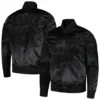 Philadelphia-Eagles-Jalen-Hurts-Logo-Pro-Standard-Player-Full-Snap-Black-Satin-Varsity-Jacket-LeatherMoto