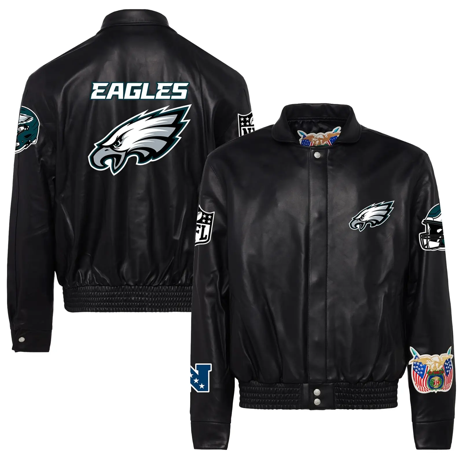 Philadelphia-Eagles-Jeff-Hamilton-Full-Snap-Black-Leather-Jacket-LeatherMoto