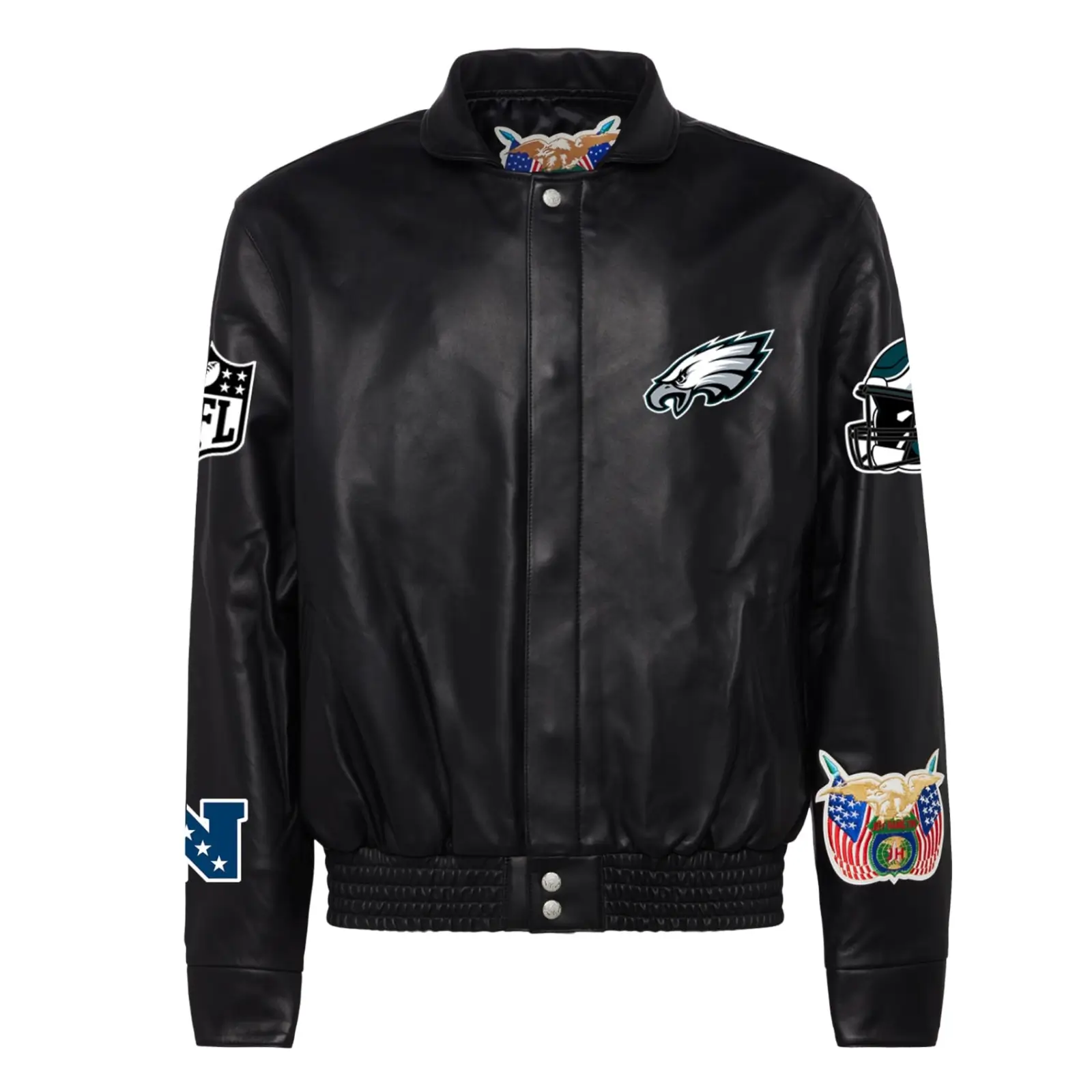 Philadelphia-Eagles-Jeff-Hamilton-Full-Snap-Black-Leather-Jacket-LeatherMoto