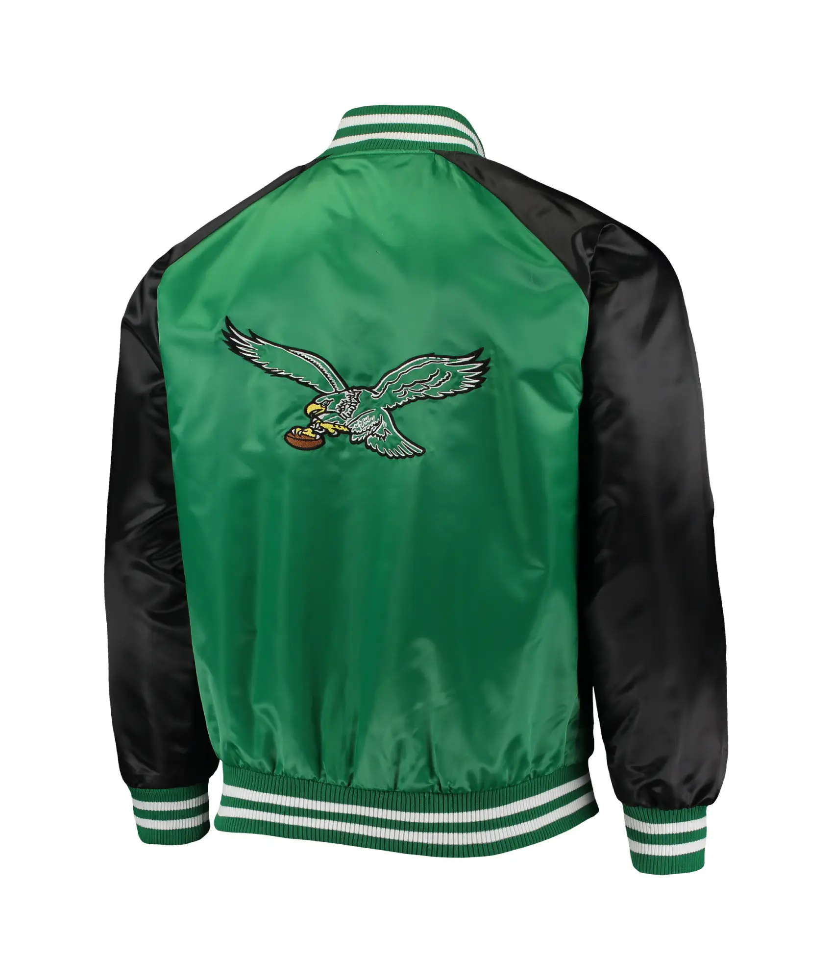 Philadelphia-Eagles-Lead-Off-Starter-Green-Black-Satin-Varsity-Jacket-LeatherMoto