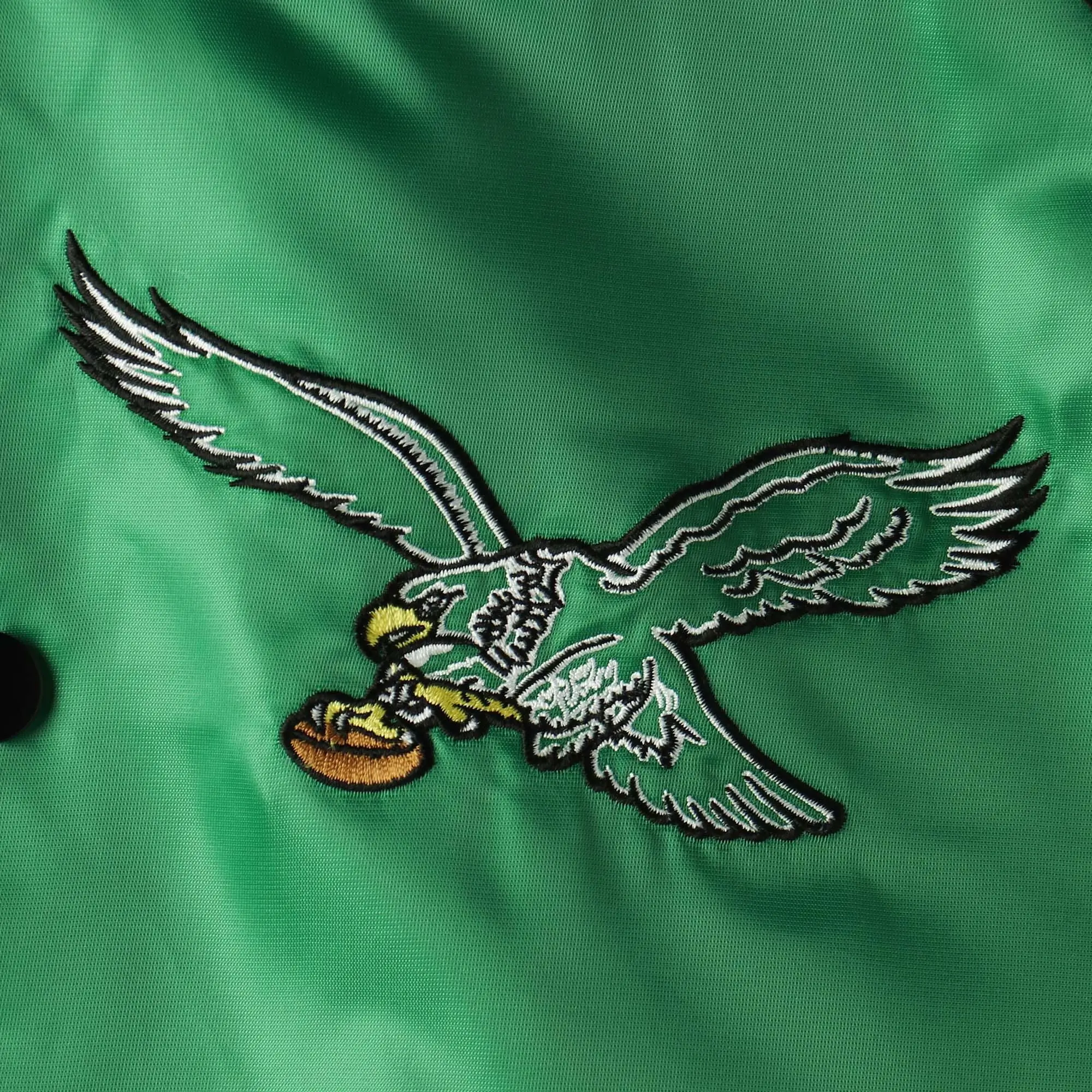 Philadelphia-Eagles-Lead-Off-Starter-Green-Black-Satin-Varsity-Jacket-LeatherMoto