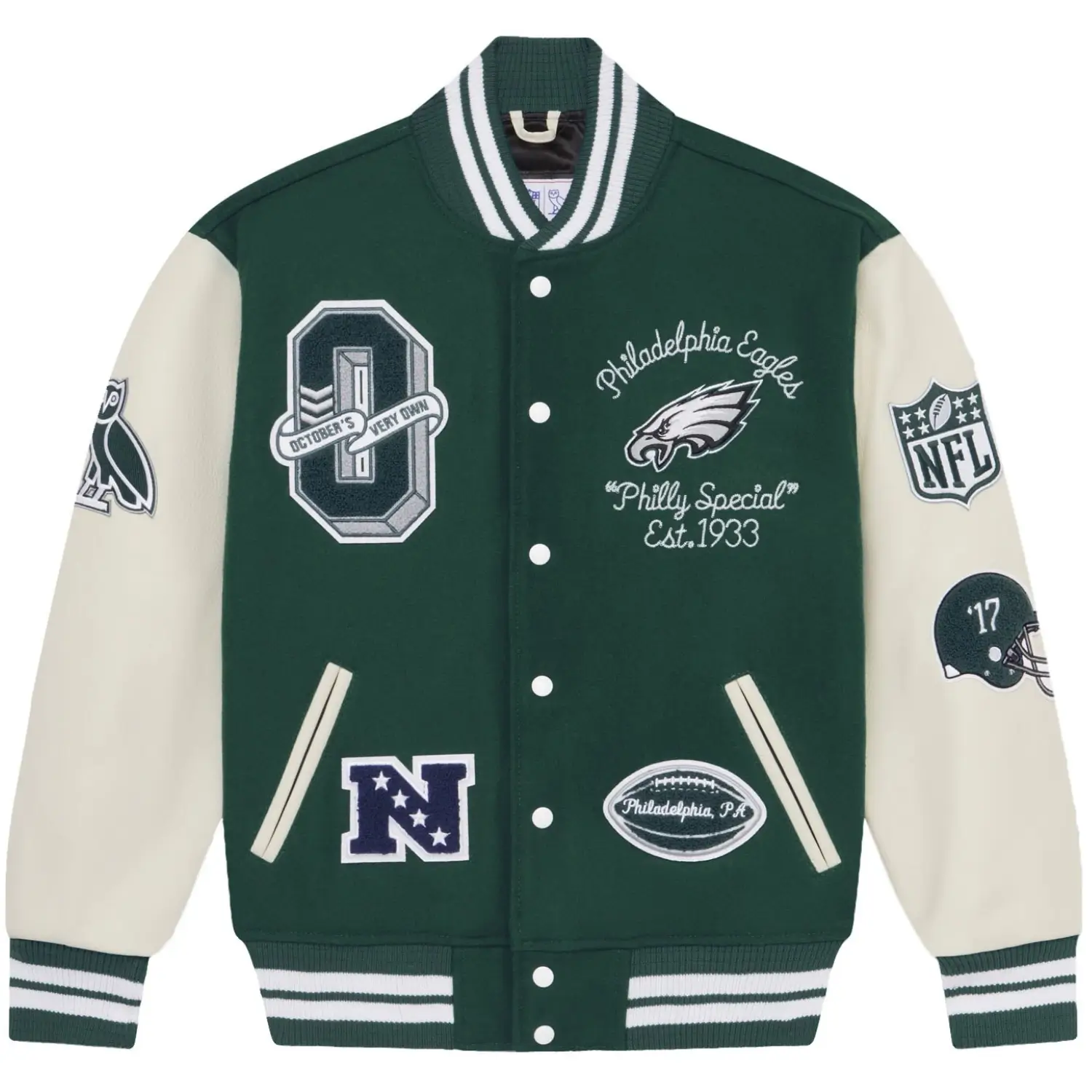 Philadelphia-Eagles-OVO-Wool-Leather-Varsity-Jacket-leather moto (1)