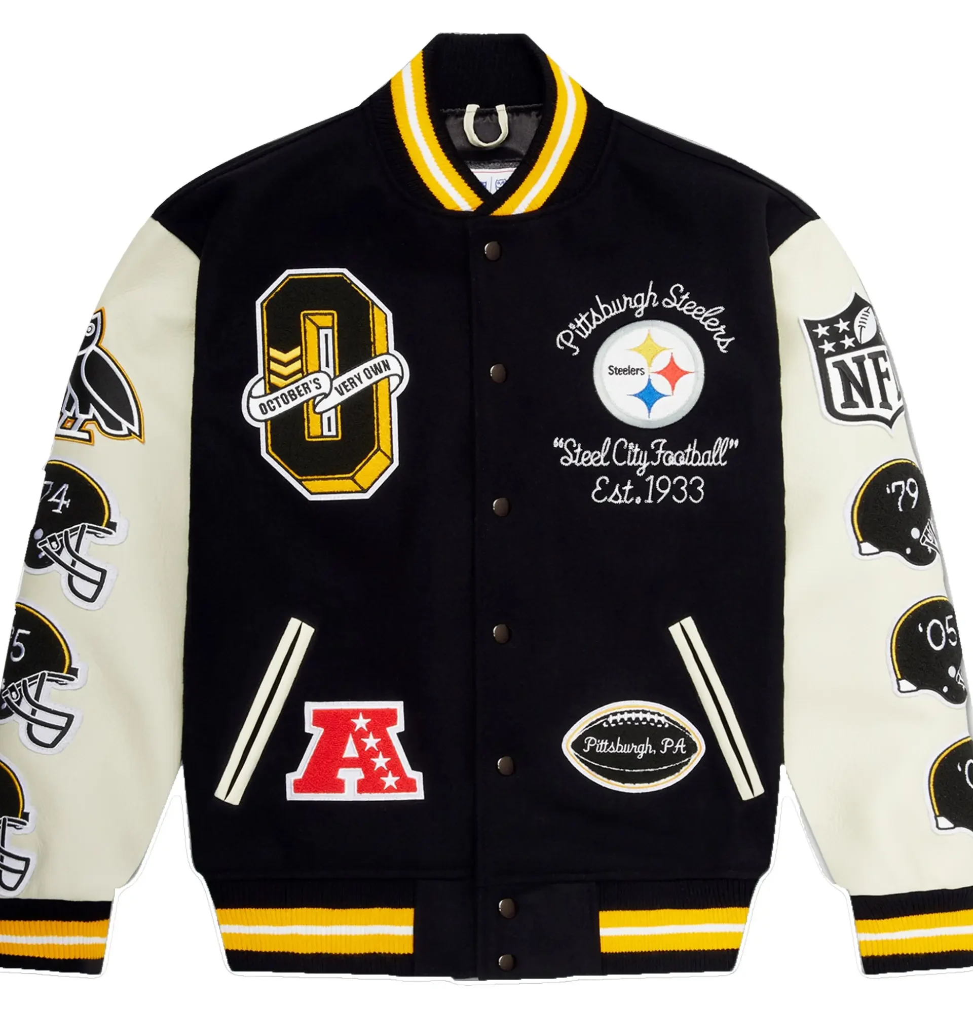 Pittsburgh-Steelers-OVO-Wool-Leather-Varsity-Jacket-leather moto