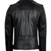 Premium Black Leather Biker Jacket for Men – Classic Moto Design with Quilted Shoulders