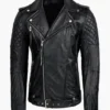 Premium Black Leather Biker Jacket for Men – Classic Moto Design with Quilted Shoulders (2)