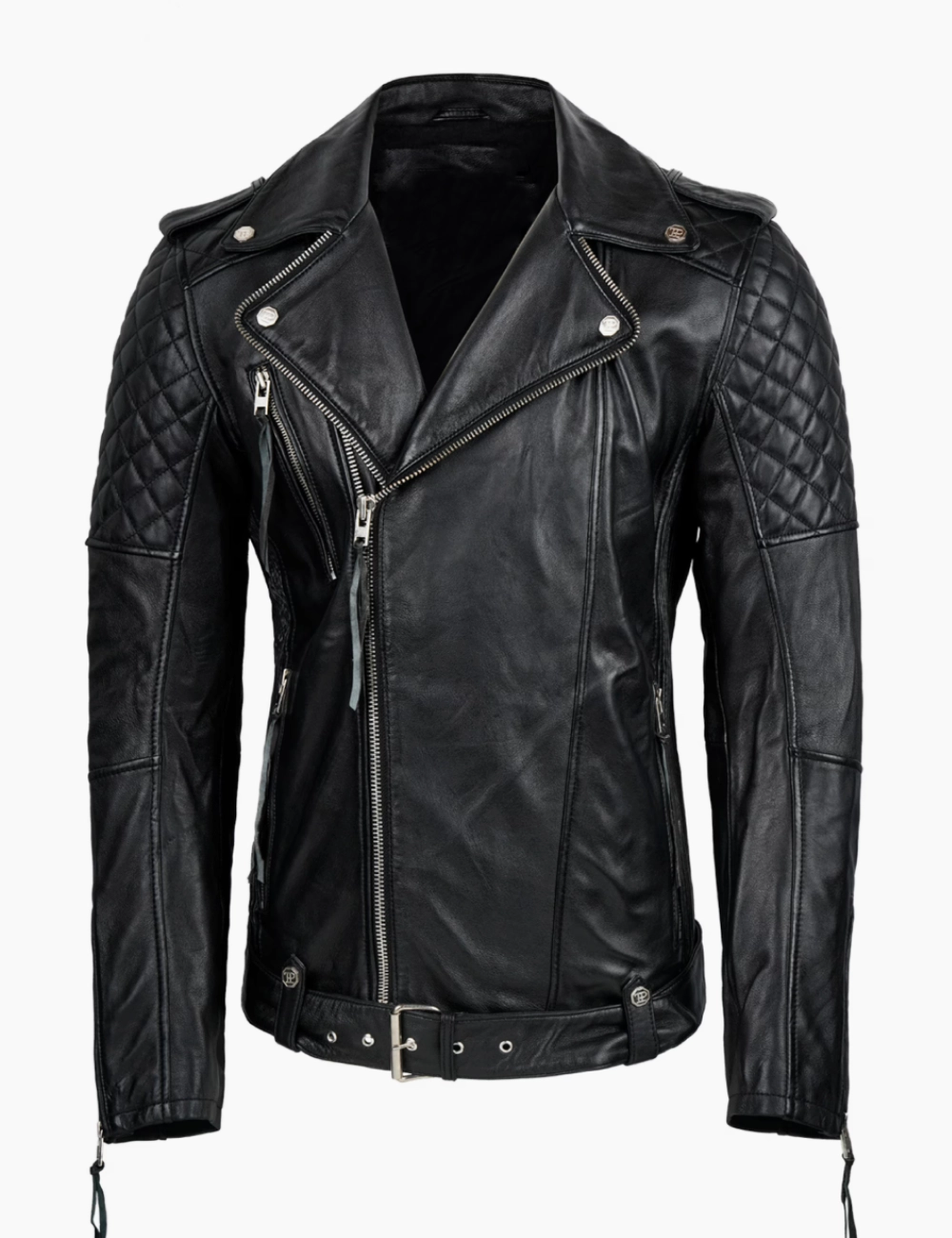 Premium Black Leather Biker Jacket for Men – Classic Moto Design with Quilted Shoulders (2)
