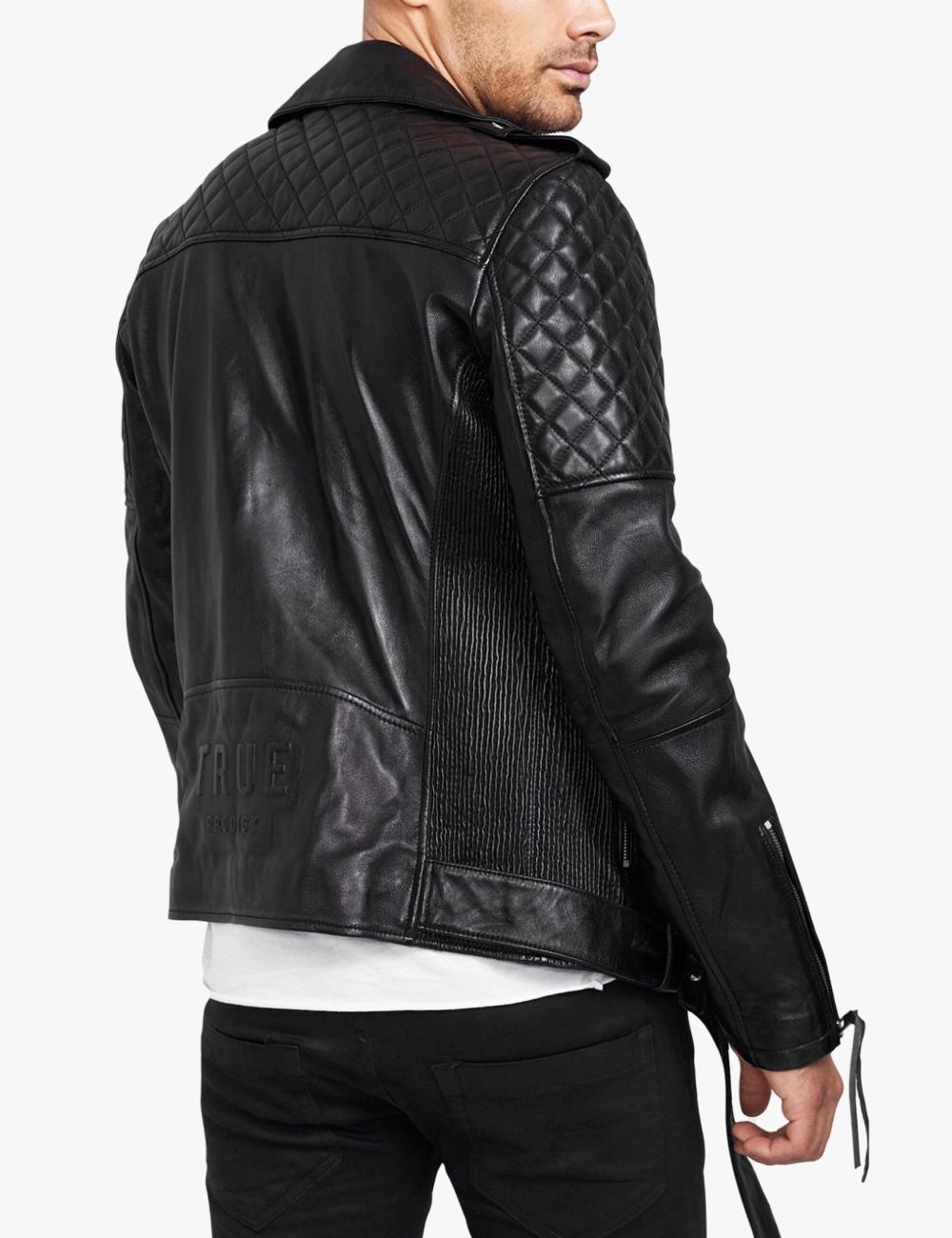 Premium Black Leather Biker Jacket for Men – Classic Moto Design with Quilted Shoulders (5)