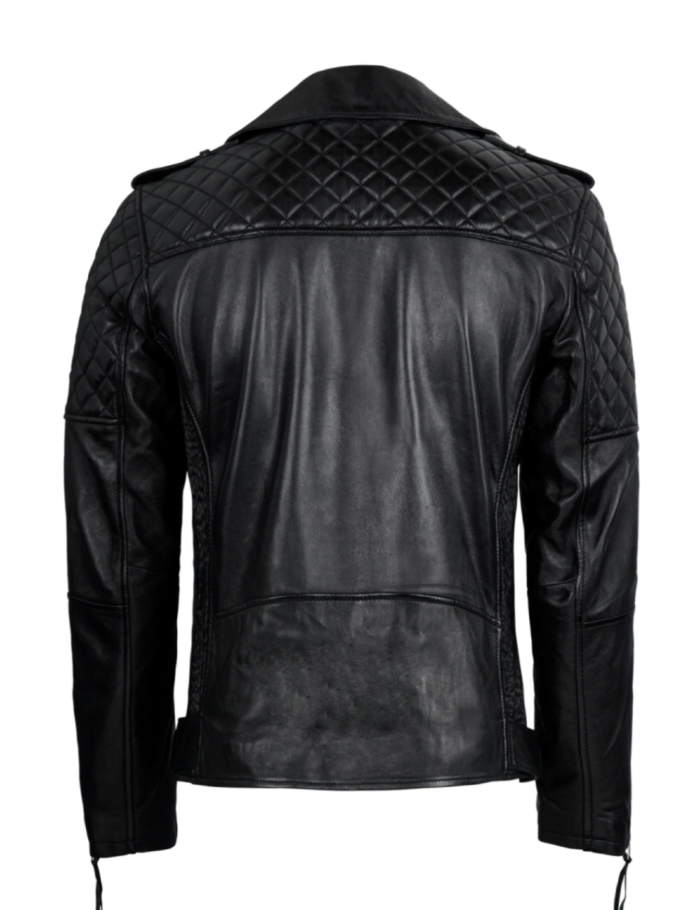 Premium Black Leather Biker Jacket for Men – Classic Moto Design with Quilted Shoulders