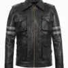 Resident Evil Inspired Black Leather Jacket – Tactical Style with Pockets and Arm Detailing (1)