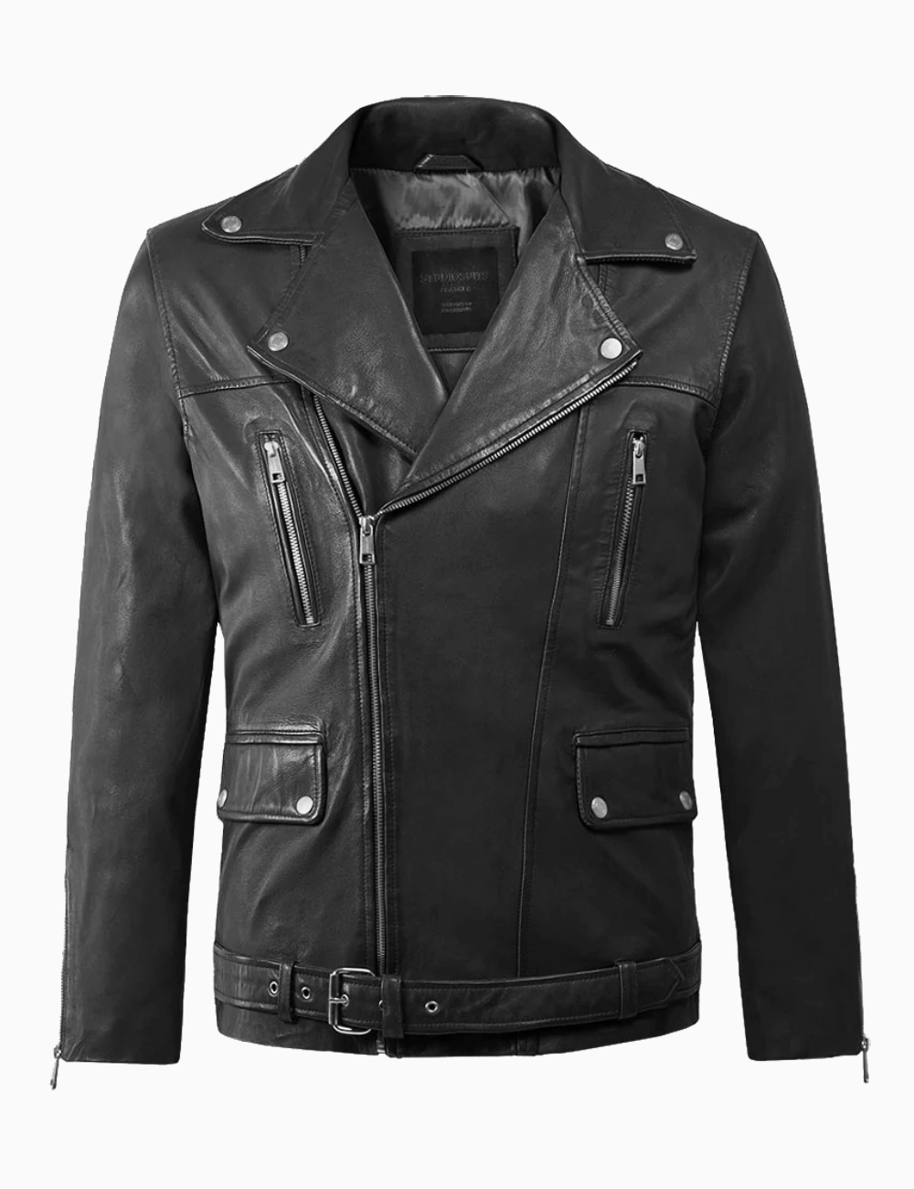 Resolute Rider Classic Black Leather Jacket – Tough Moto Design with Belted Waist (1)
