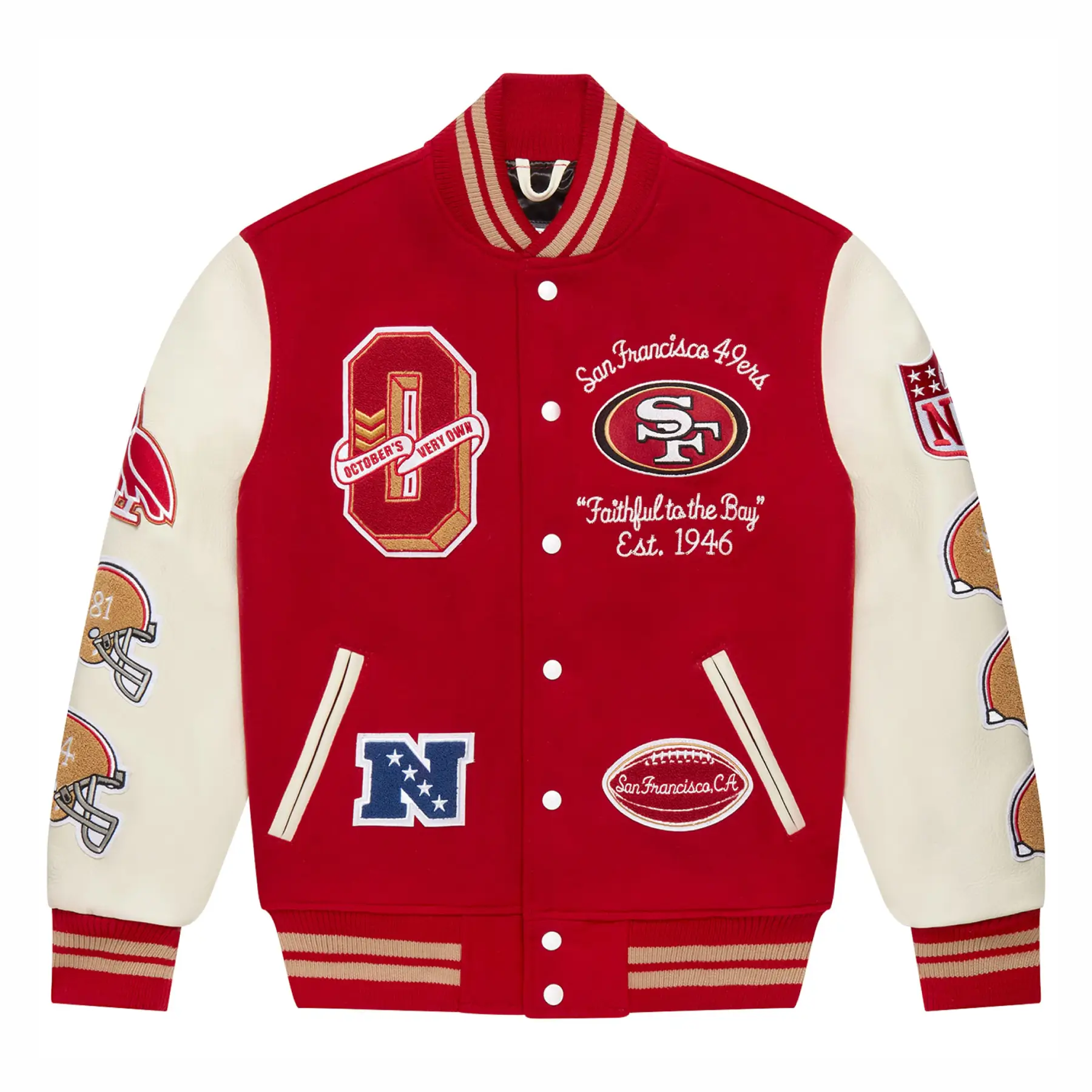 San-Francisco-49ers-OVO-Scarlet-Full-Snap-Varsity-Jacket- leather moto (1)