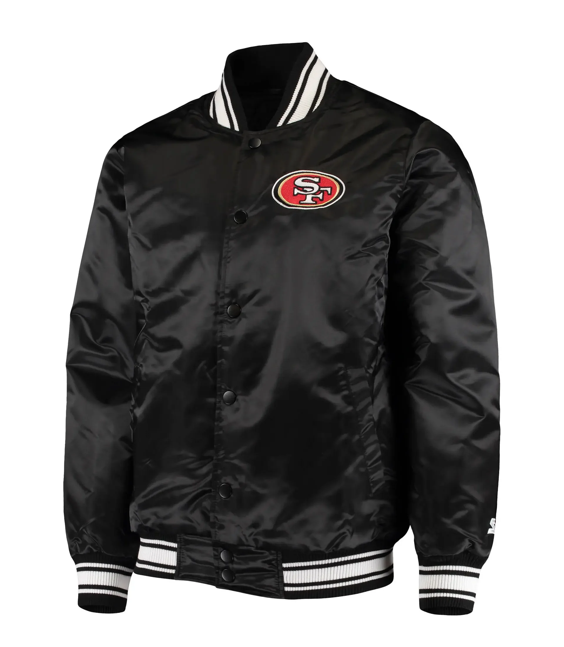 San-Francisco-49ers-Starter-Locker-Room-Full-Snap-Black-Satin-Varsity-Jacket-LeatherMoto