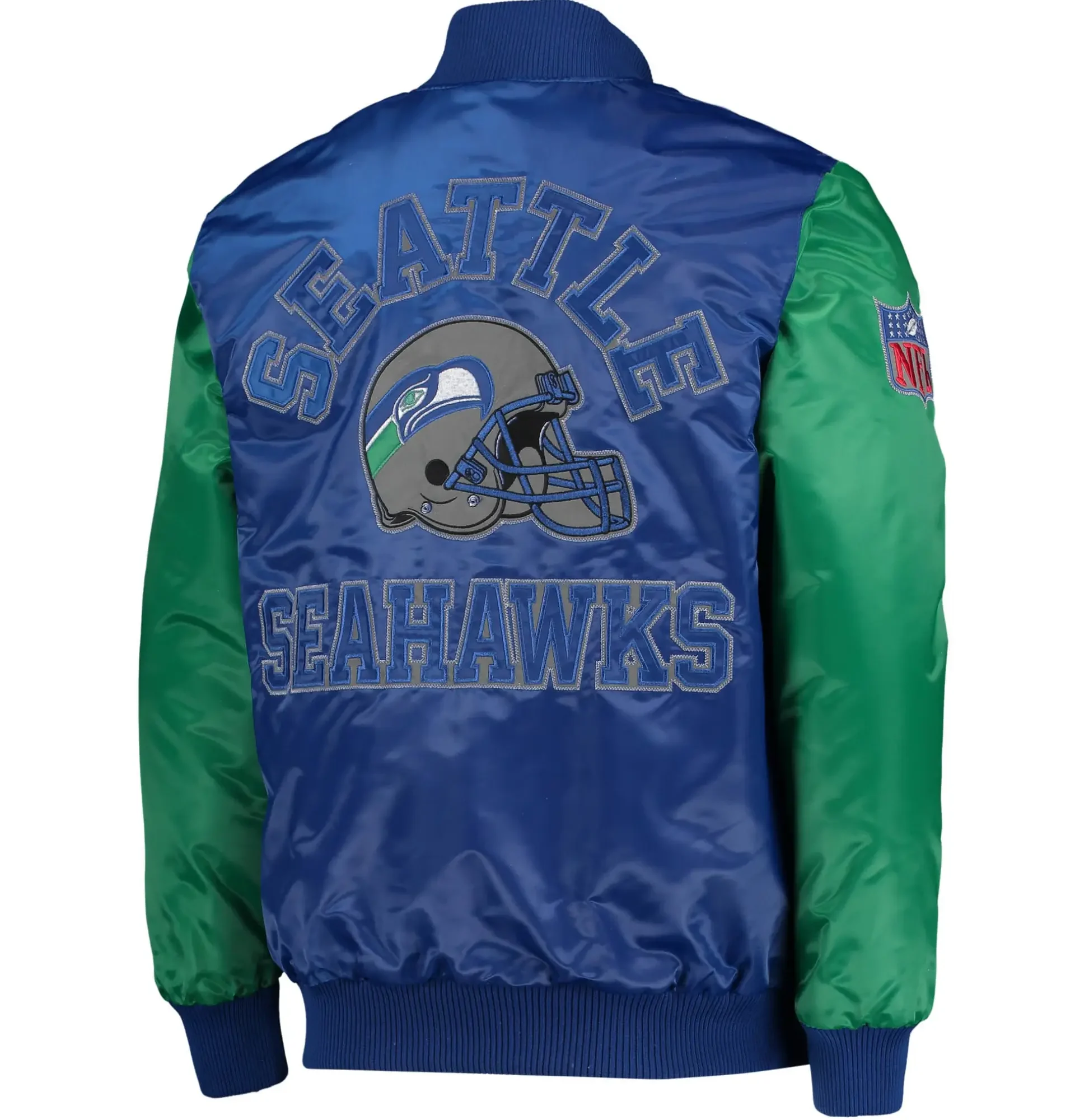 Seattle-Seahawks-Classic-Rib-Satin-Varsity-Jacket-Navy-Green-LeatherMoto