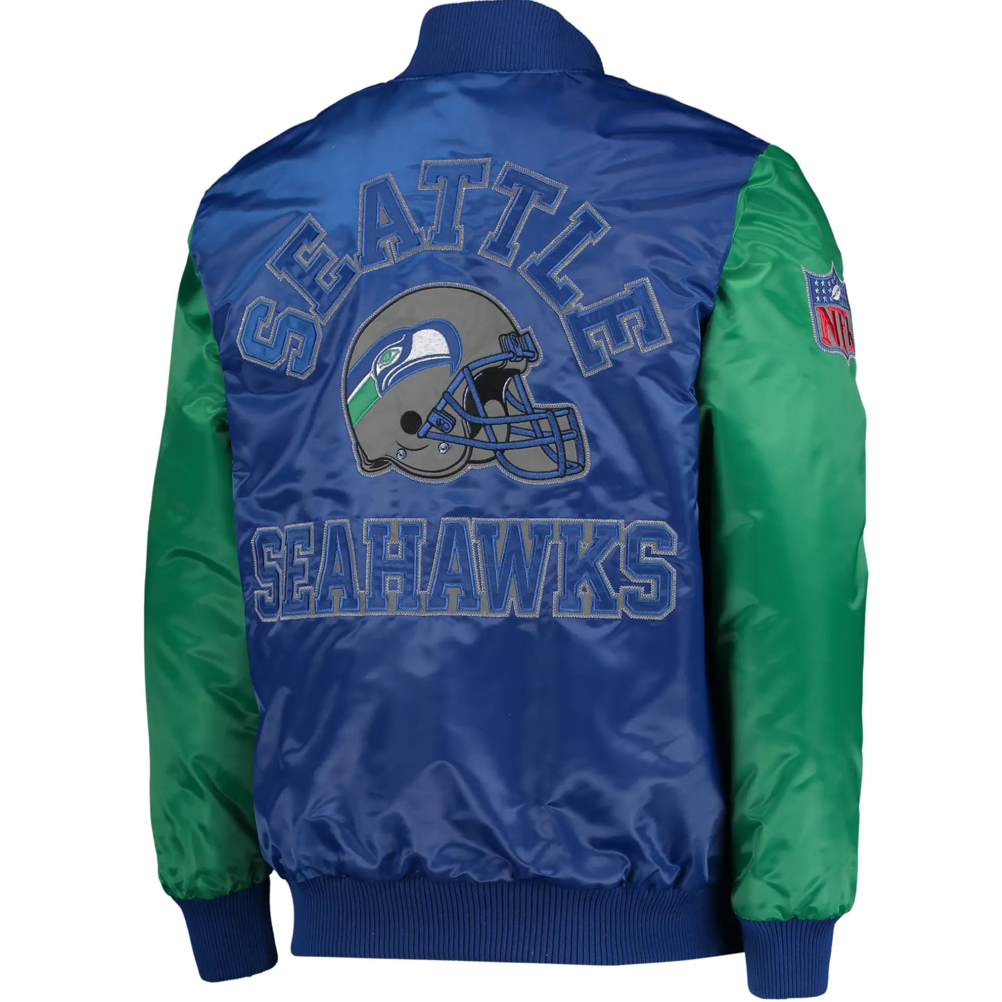 Seattle-Seahawks-Classic-Rib-Satin-Varsity-Jacket-Navy-Green-LeatherMoto
