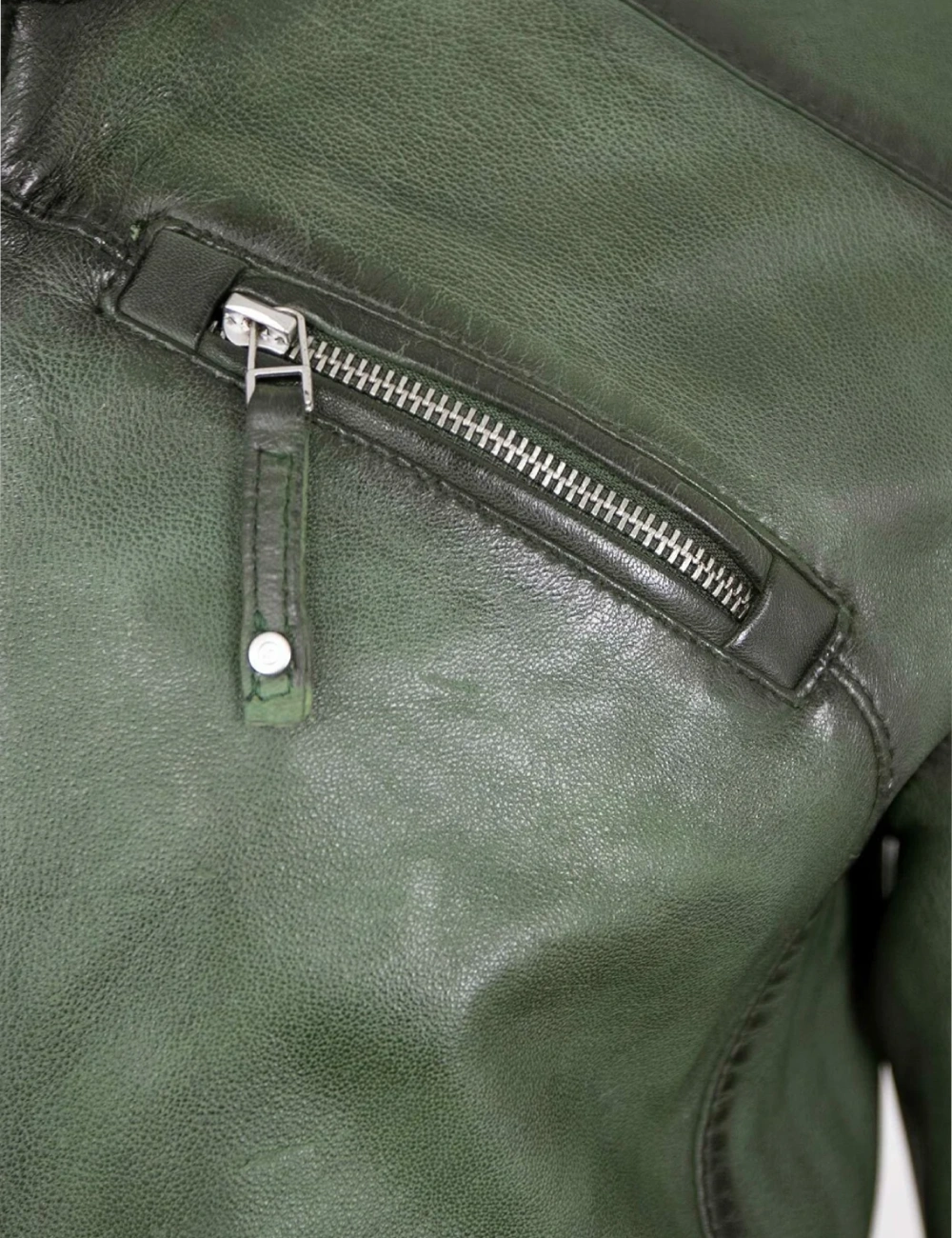 Sleek Urban Men's Dark Green Leather Moto Jacket with Removable Hooded (2)