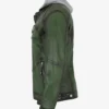 Sleek Urban Men's Dark Green Leather Moto Jacket with Removable Hooded (3)