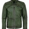 Sleek Urban Men's Dark Green Leather Moto Jacket with Removable Hooded (4)