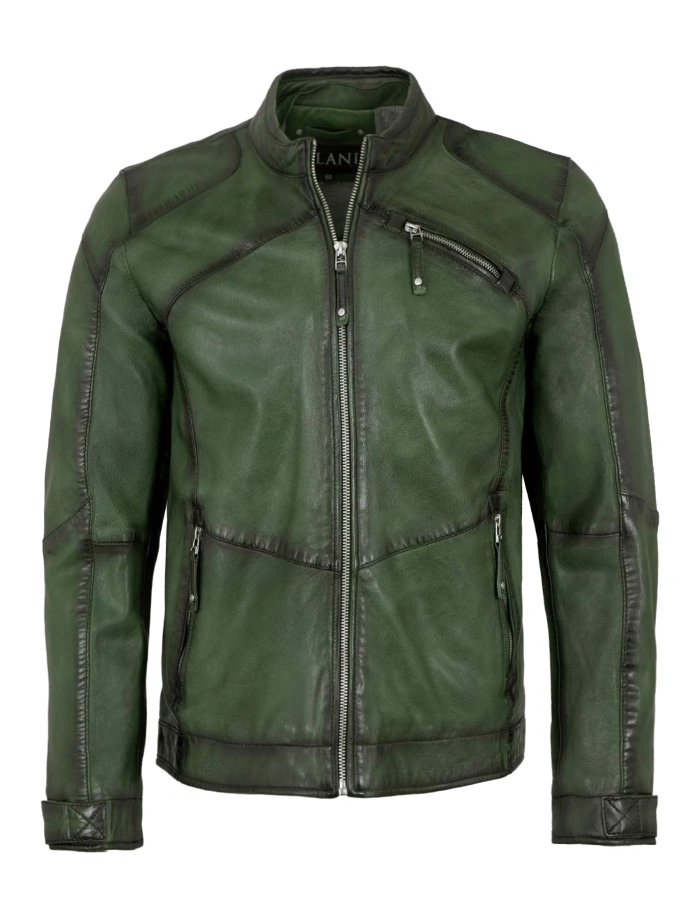 Sleek Urban Men's Dark Green Leather Moto Jacket with Removable Hooded (4)