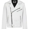 Snowstorm White Leather Biker Jacket – Standout Moto Design with Clean Lines and Belted Waist (1)