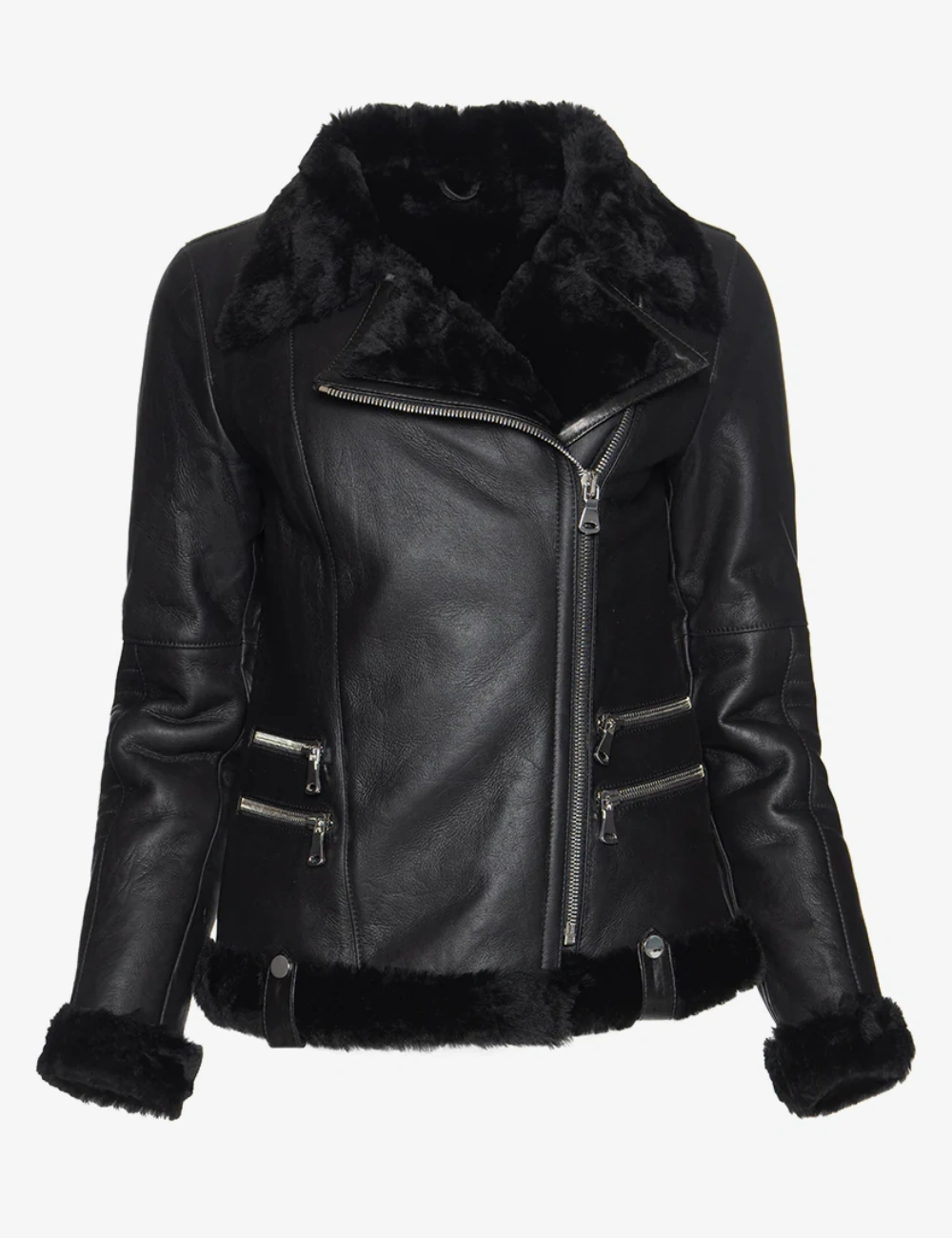 Stella Women's Genuine Black Sheepskin B-2 Bomber Jacket – Classic Aviator Style (1)