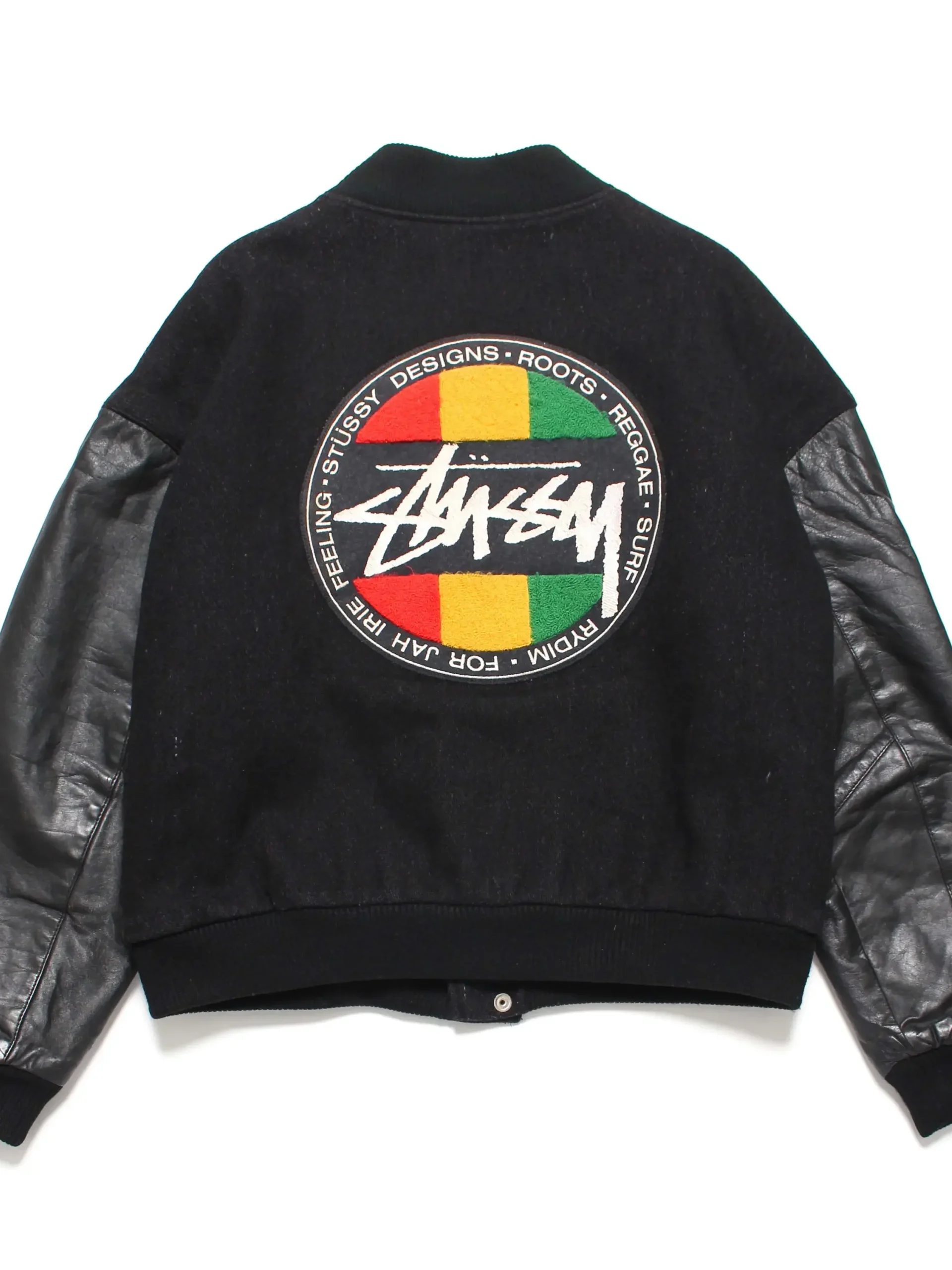 Stussy-1988-Vintage-Homeboy-Black-Wool-Leather-Varsity leather moto (1)