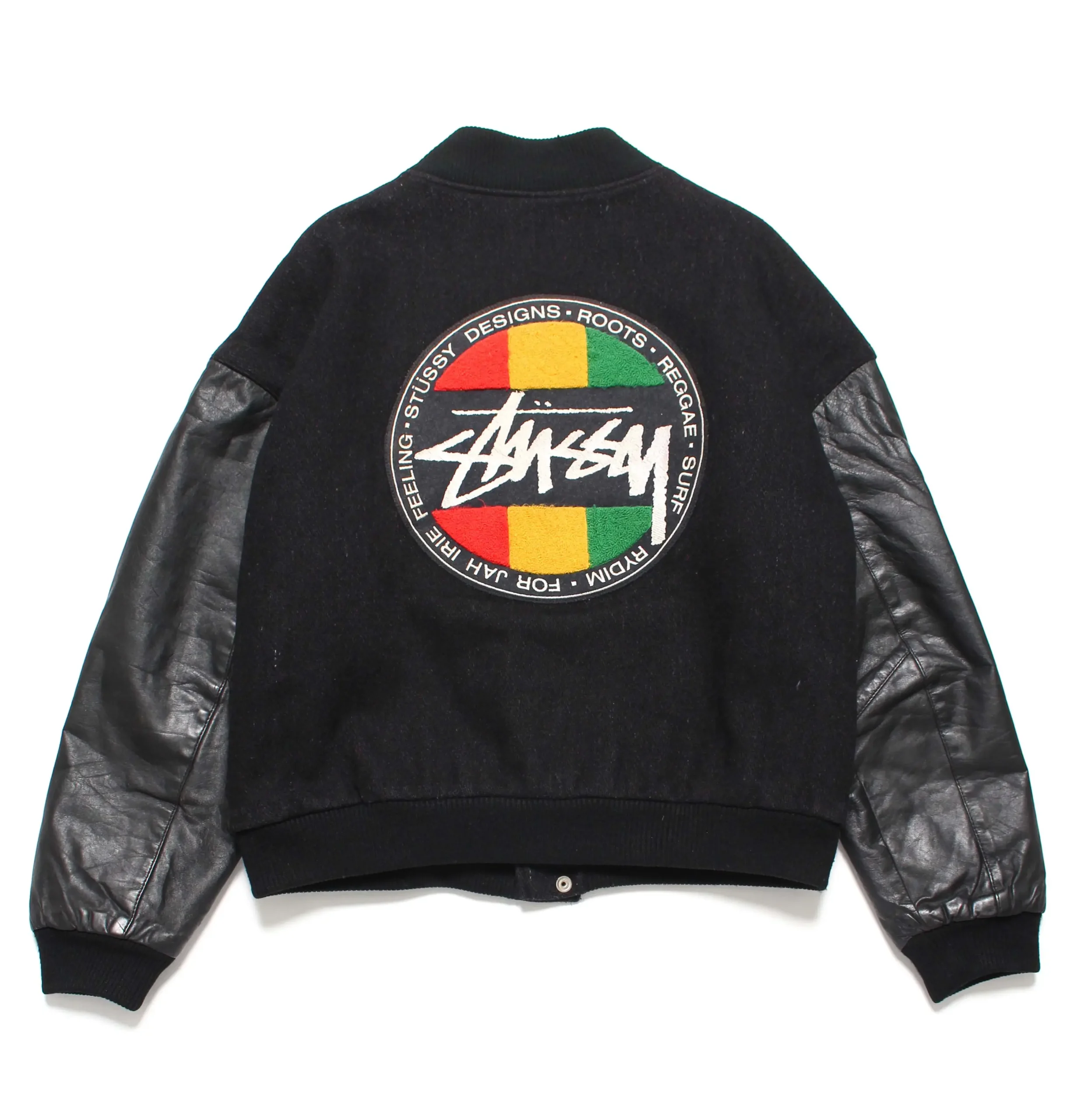 Stussy-1988-Vintage-Homeboy-Black-Wool-Leather-Varsity leather moto (1)