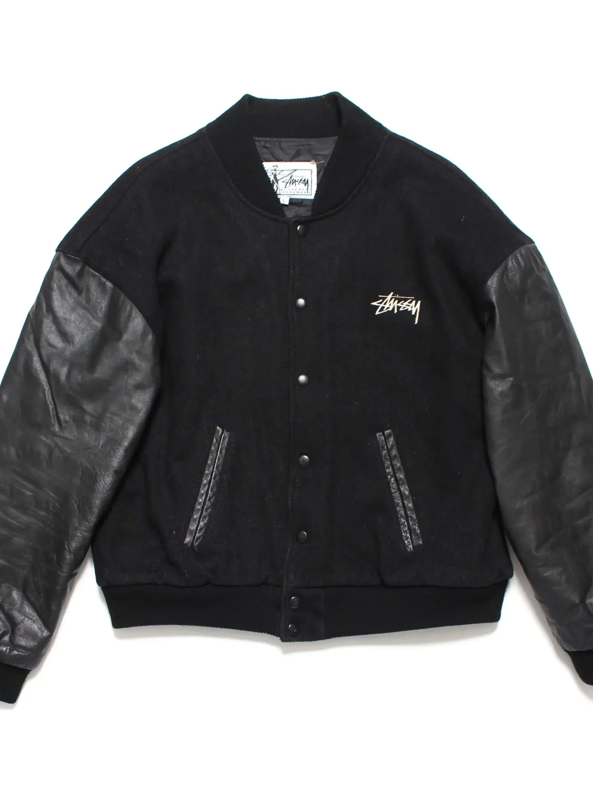Stussy-1988-Vintage-Homeboy-Black-Wool-Leather-Varsity leather moto (2)