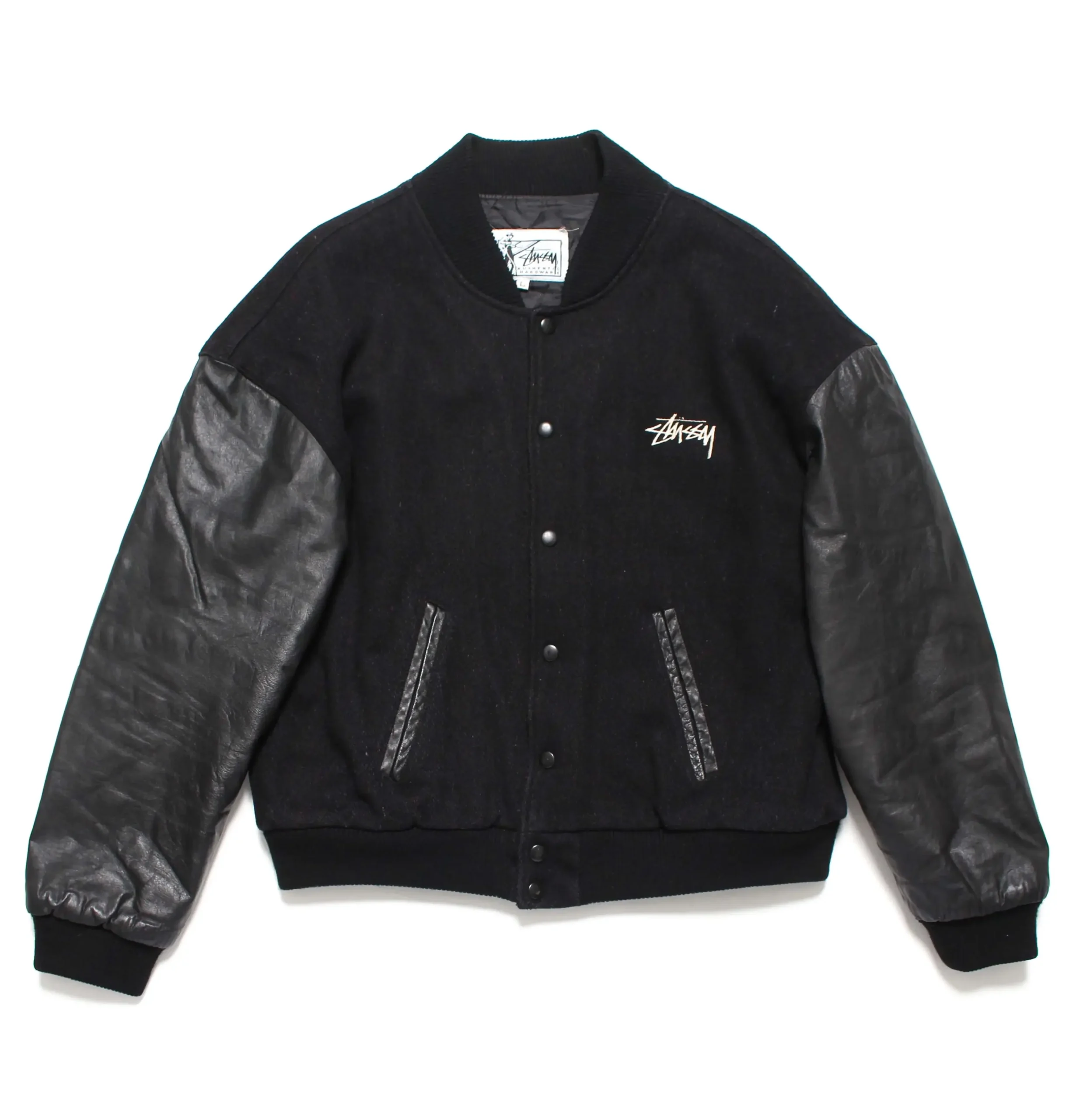 Stussy-1988-Vintage-Homeboy-Black-Wool-Leather-Varsity leather moto (2)