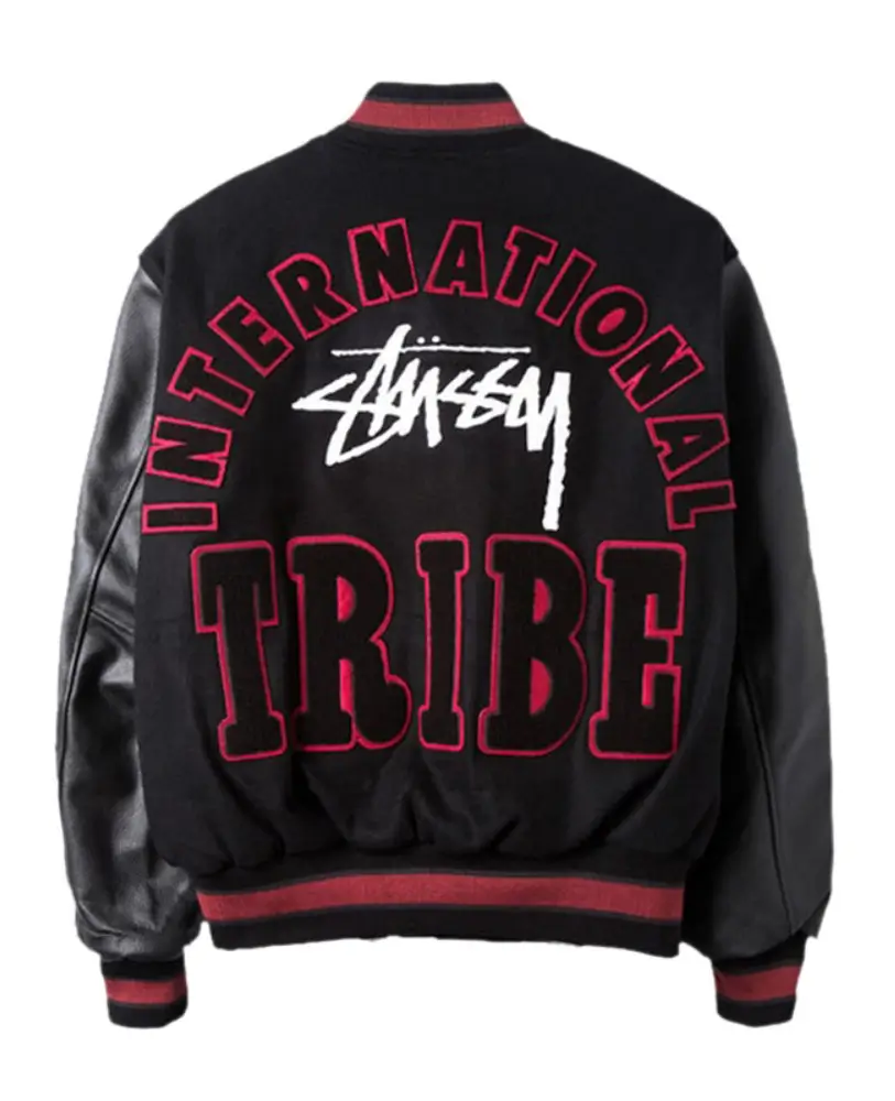 Stussy-35th-IST-Milano-Chapter-International-Black-Wool-Leather-Varsity-Jacket- leather moto