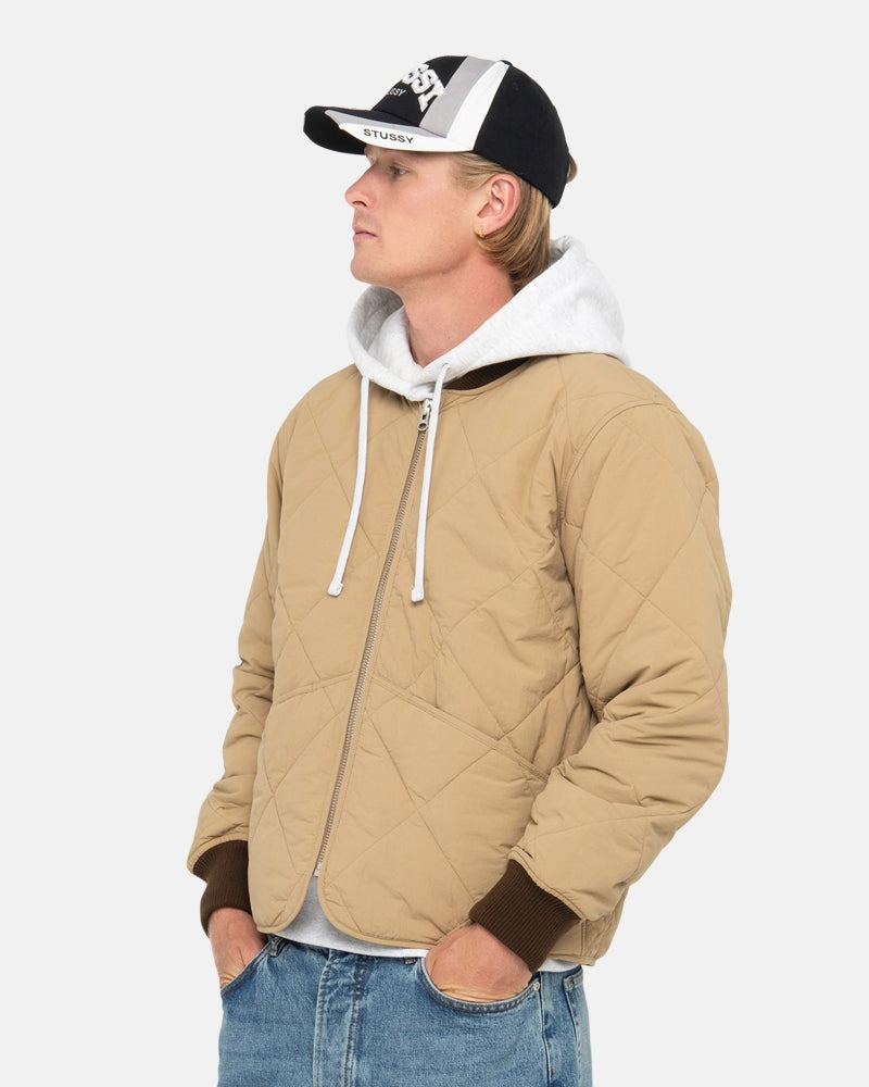Stussy-8-Ball-Brown-Quilted-Liner-Jacket-LEATHER MOTO