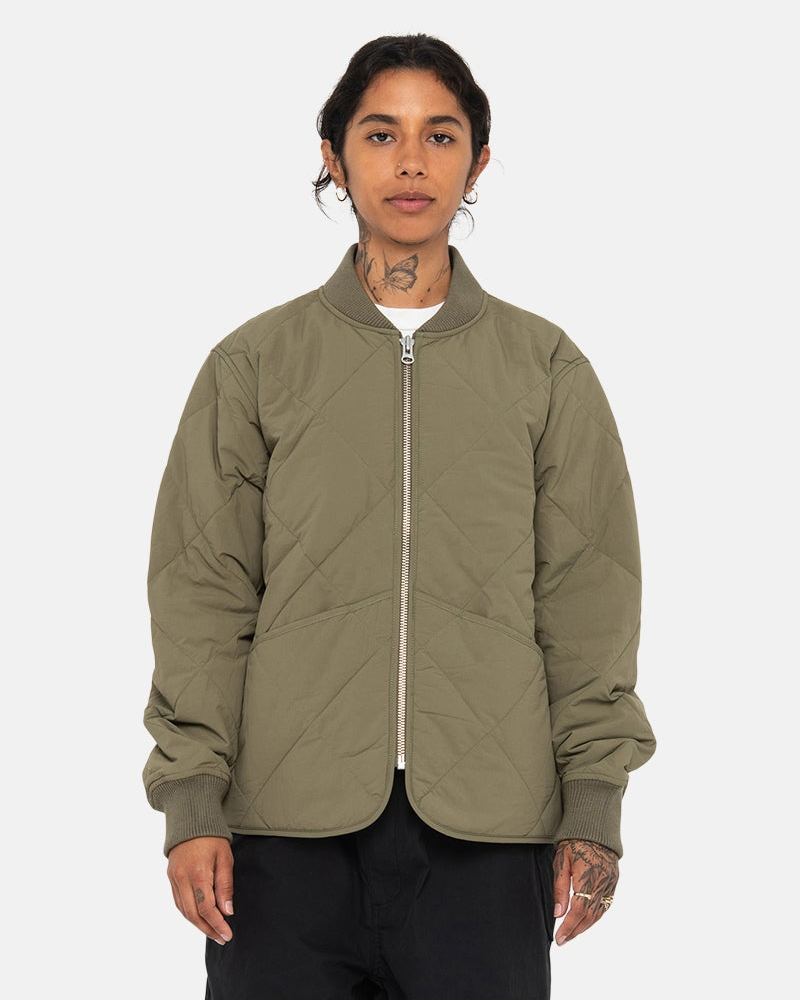 Stussy-8-Ball-Olive-Quilted-Liner-Jacket LEATHER MOTO