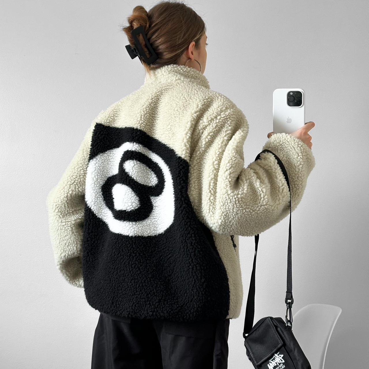 Stussy-8-Ball-Sherpa-Fleece-Reversible-Jacket-LEATHER MOTO