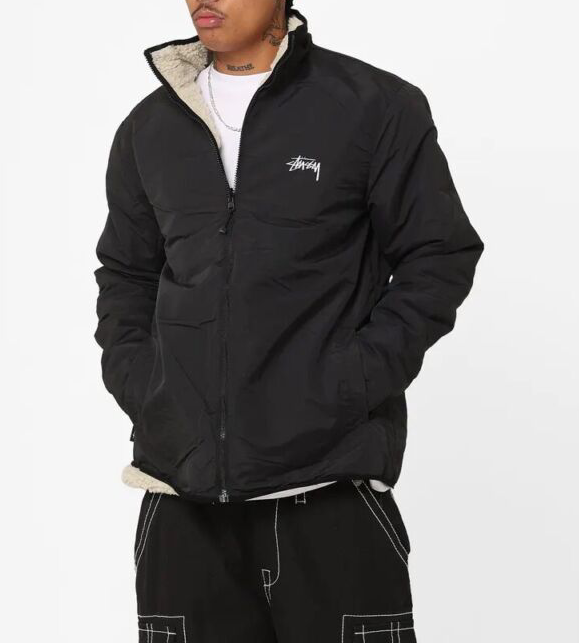 Stussy-8-Ball-Sherpa-Fleece-Reversible-Jacket-LEATHER MOTO
