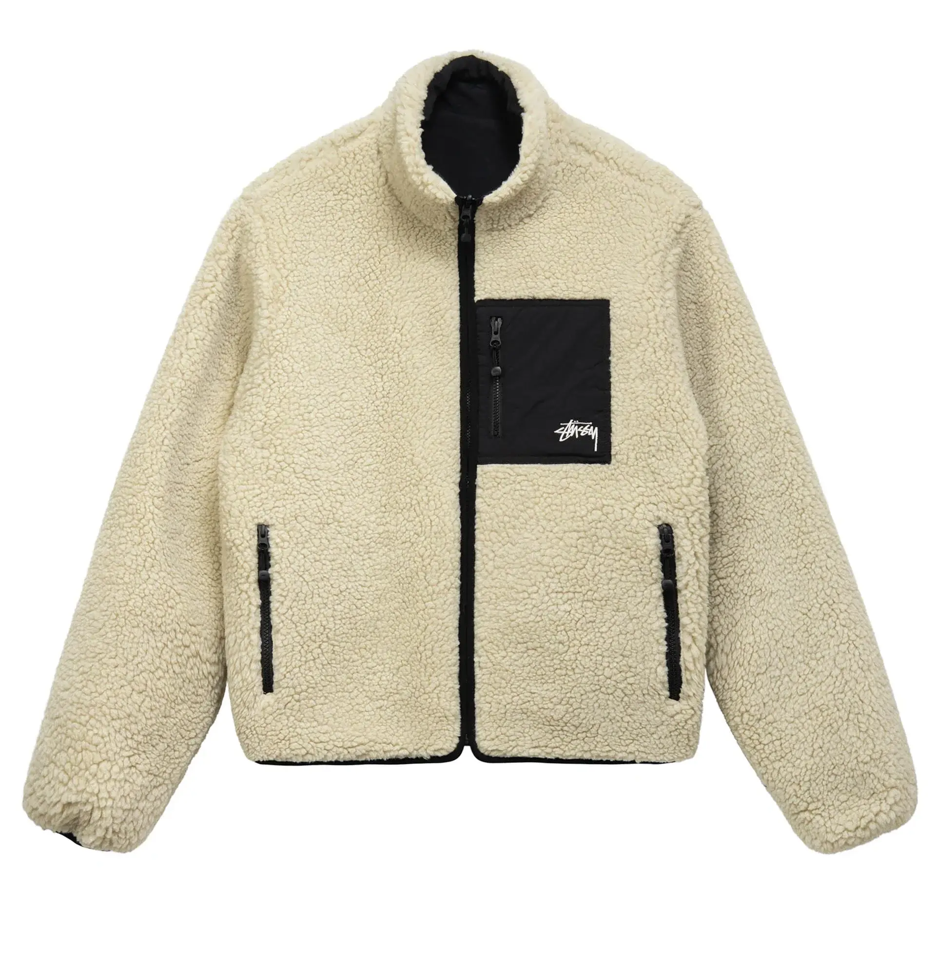 Stussy-8-Ball-Sherpa-Fleece-Reversible-Jacket-LEATHER MOTO