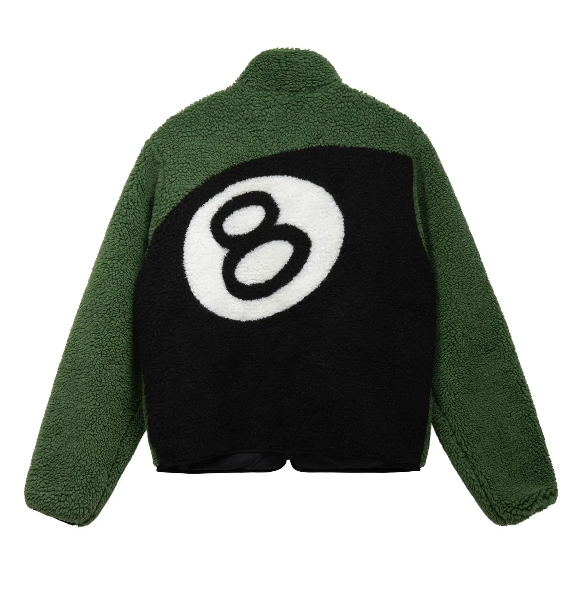 Stussy-8-Ball-Sherpa-Reversible-Jacket-Green LETHER MOTO