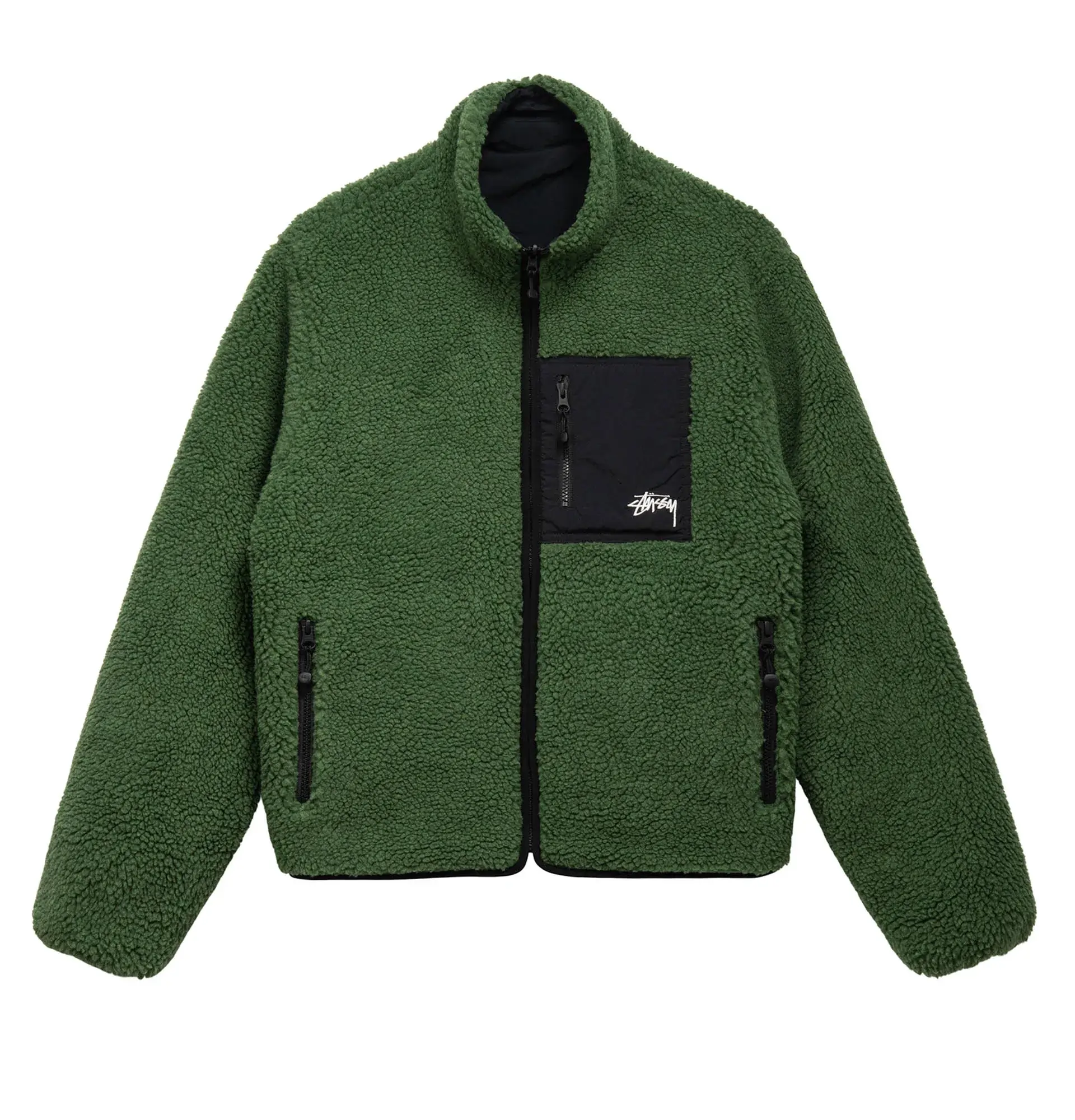 Stussy-8-Ball-Sherpa-Reversible-Jacket-Green LETHER MOTO (3)
