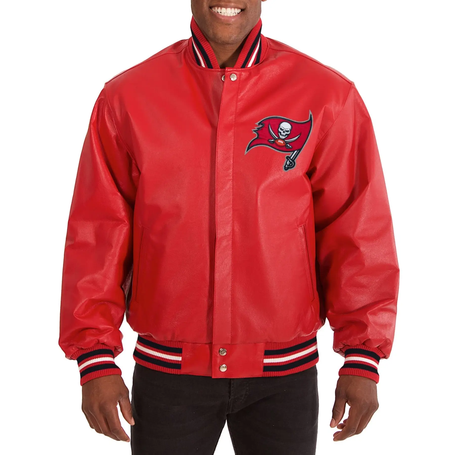 Tampa-Bay-Buccaneers-Rib-Knitted-Red-Leather-Varsity-Jacket-LeatherMoto